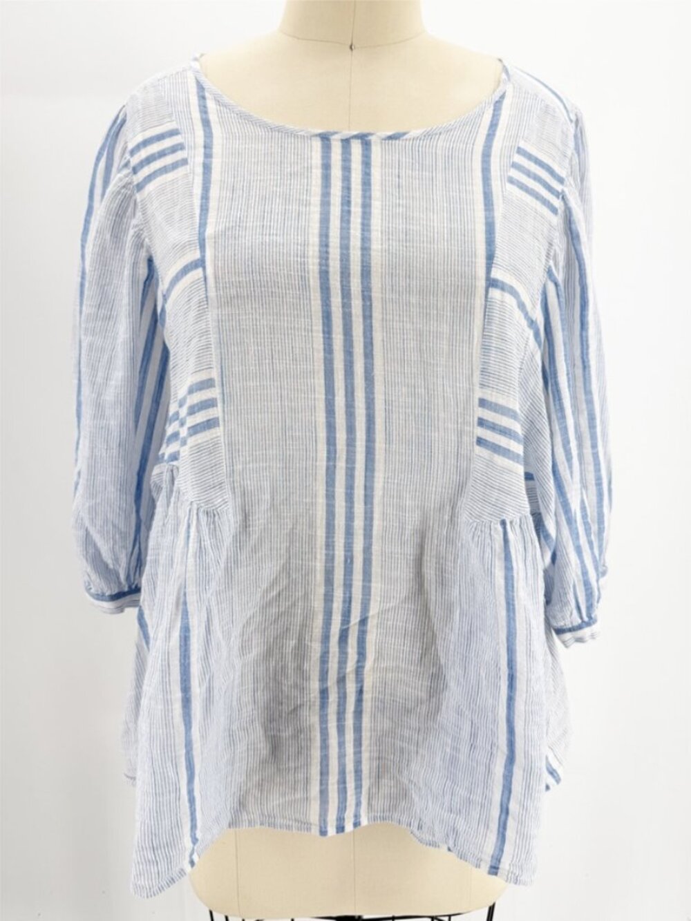 Lucky Brand cindy stripe peasant top blue multi L - Picture 2 of 11